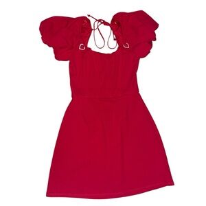 Francesca's Red Puff Sleeve Dress Rhinestone heart party cocktail